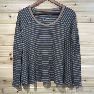 Free People Top Womens Small Gray and Tan Striped Thermal Long Sleeve